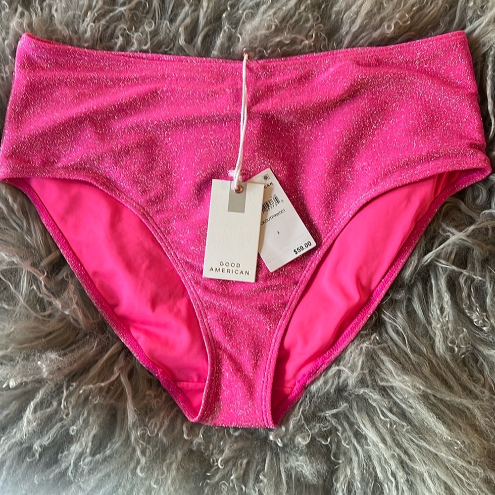Good American Sparkle Metallic High Waist Bikini Bottoms